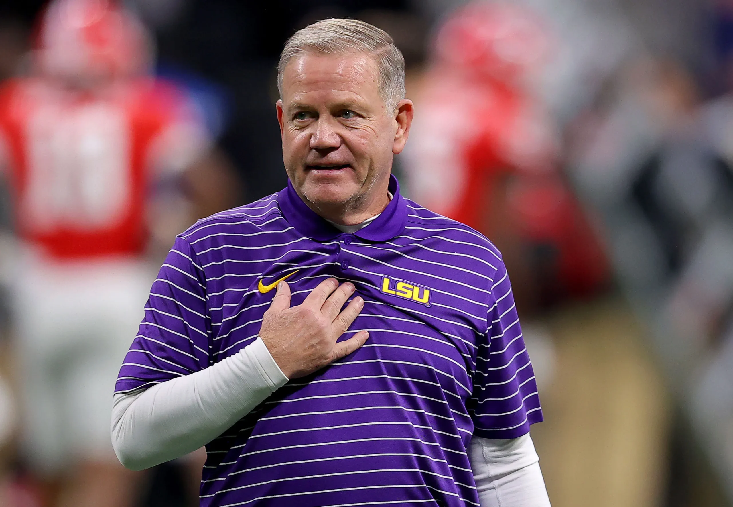 Brian Kelly discusses his response to his $1 million NIL matchup with LSU…