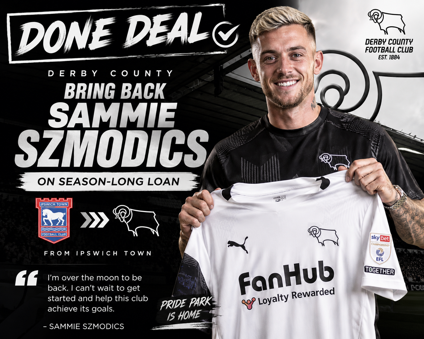 🚨 DONE DEAL: Derby County Bring Back Sammie Szmodics on Season-Long Loan as John Eustace Targets… see more