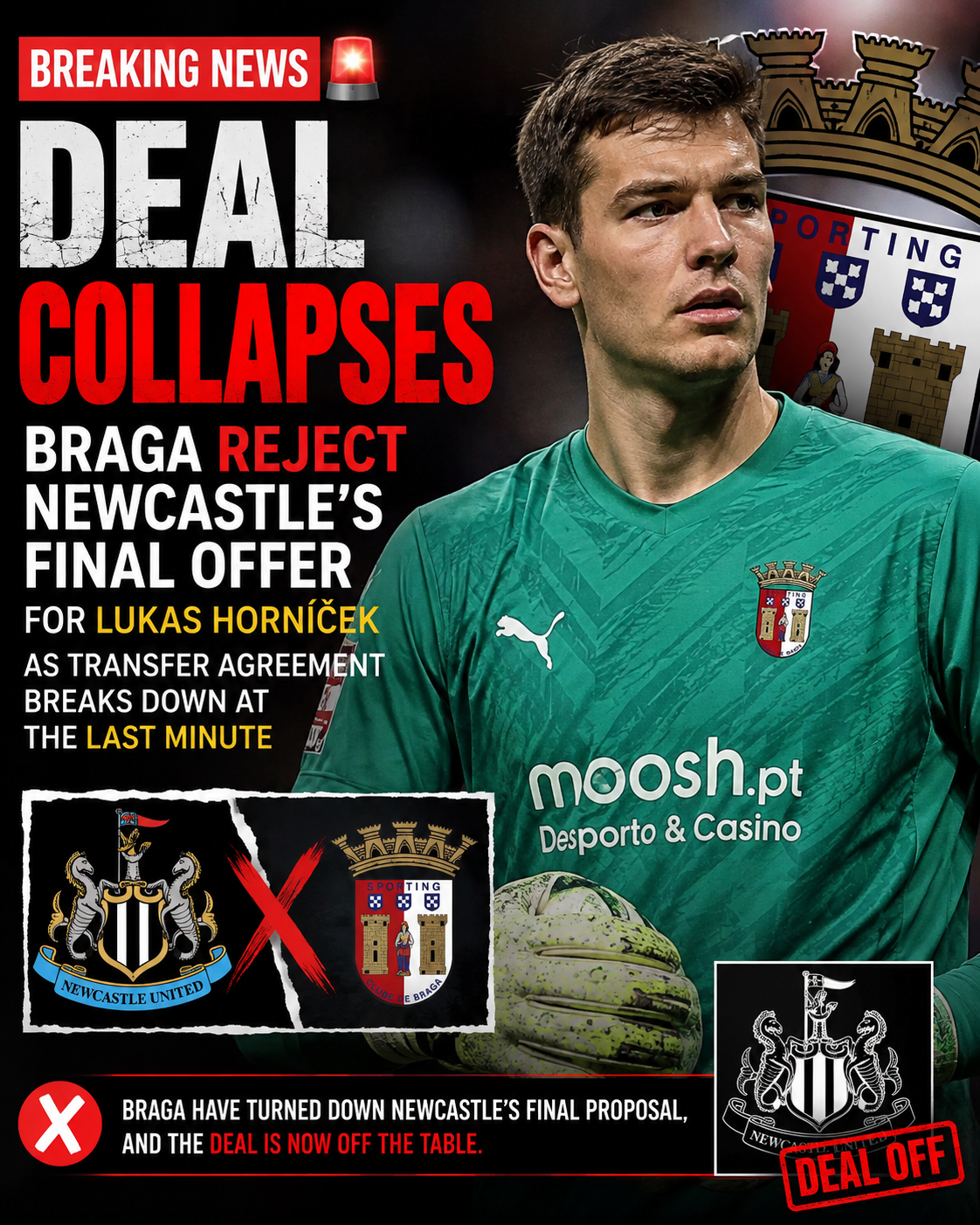 🚨 DEAL COLLAPSES: Braga Reject Newcastle’s Final Offer for Lukas Horníček as Transfer Agreement Breaks Down at the Last…